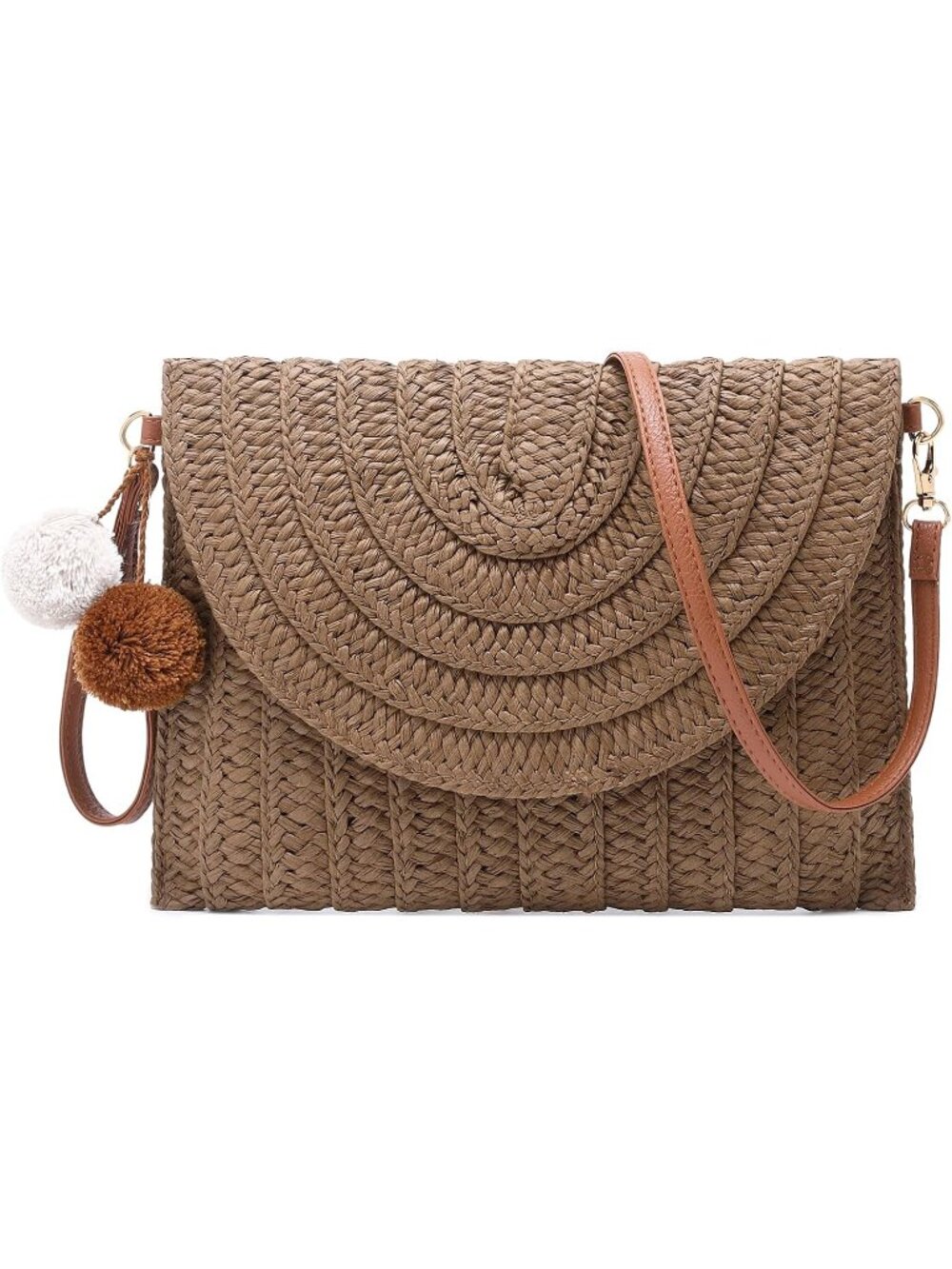 Women's Dark Brown Clutch Beach Purse Envelope Woven Crossbody Bags Summer Bag